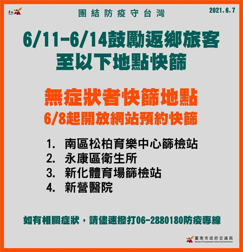 6/8台南本土確診1例足跡公布，相關場所台南市政府已消毒完畢！