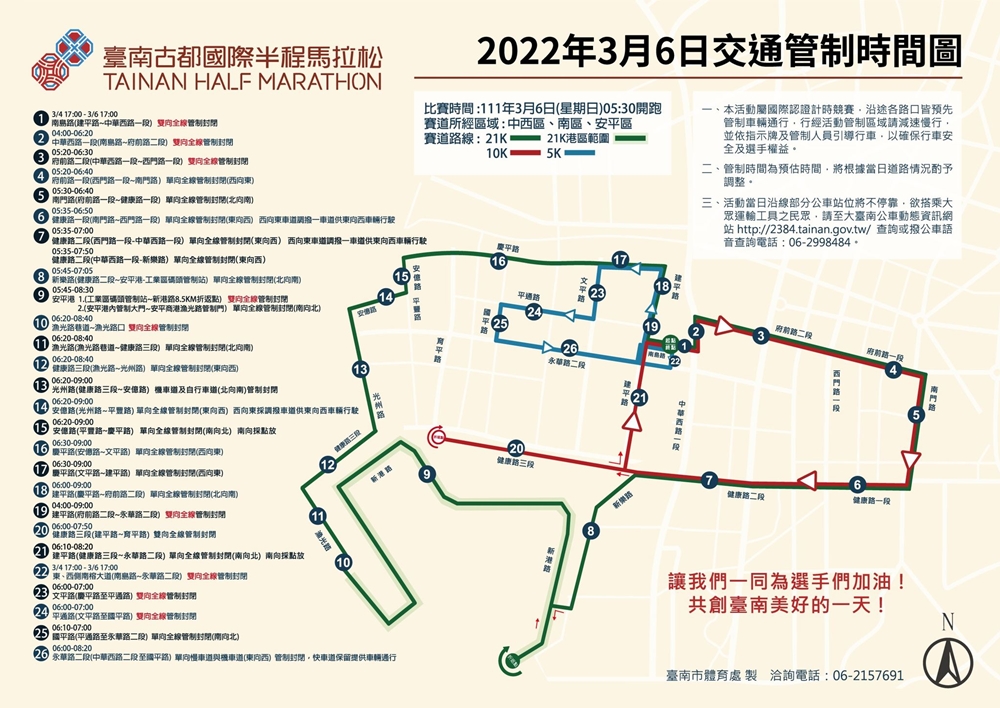 【台南資訊】古都國際半程馬拉松賽事3/6登場！早上4點半~早上10點這些路段封路~