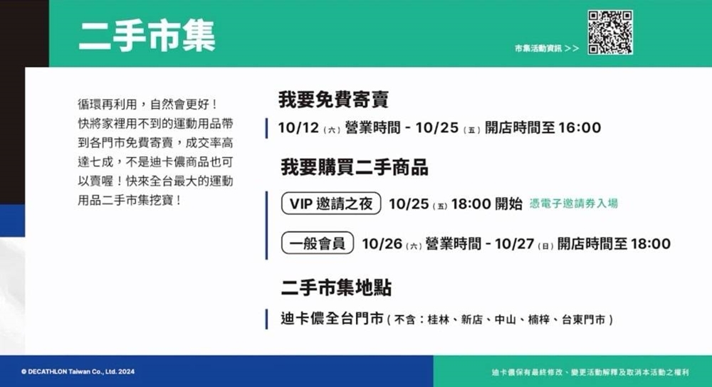 【台南活動】2024迪卡儂二手市集來啦！10/26~10/27兩天限定，省錢買運動用品和露營器具~