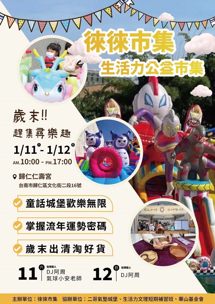 【台南活動】1/11~1/12假日周末活動整理,馬戲市集,二手市集,毛小孩市集,復古嘉年華~